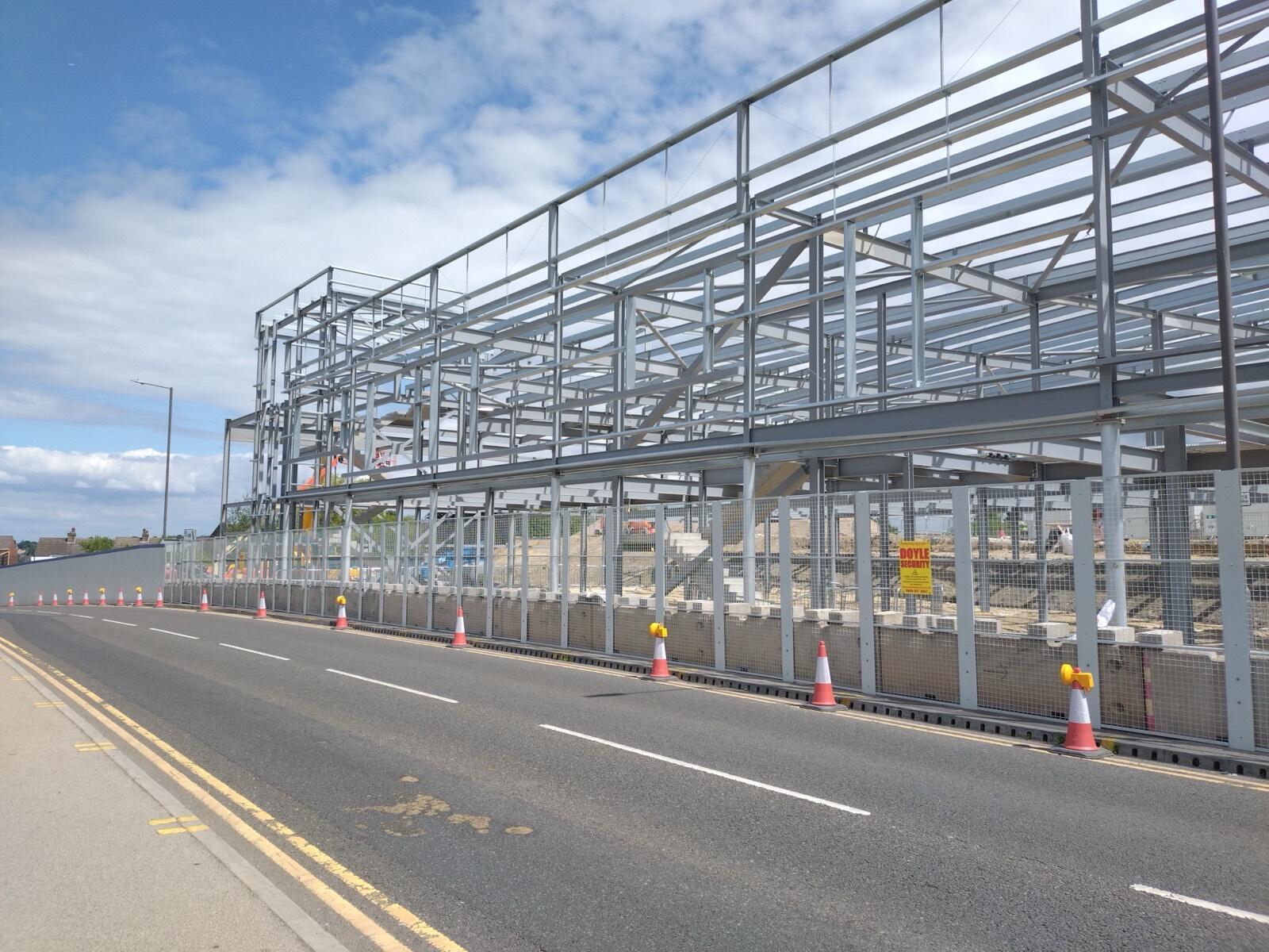 Steel frame of an industrial building going up