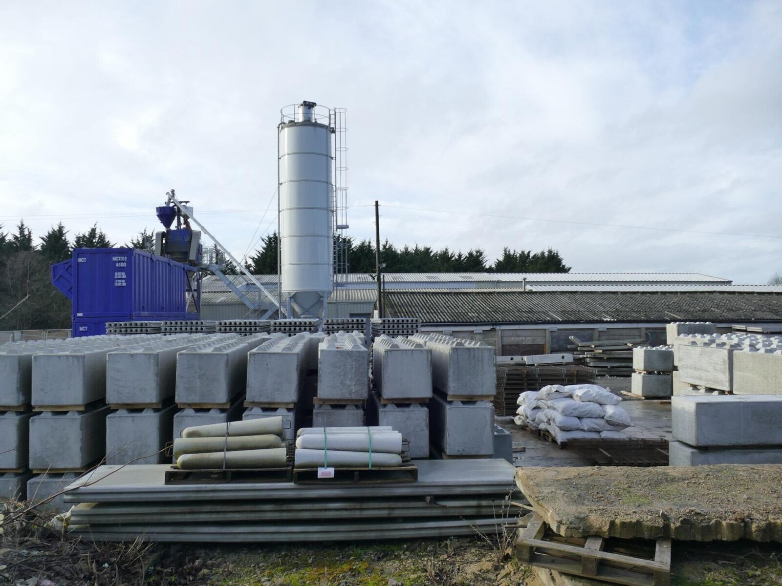 Precast concrete elements stacked at the plant
